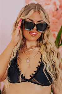 Black Amber Frame Retro Square Sunglasses