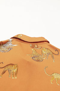 Yellow Animal Print Button-Up Split Maxi Shirt Dress