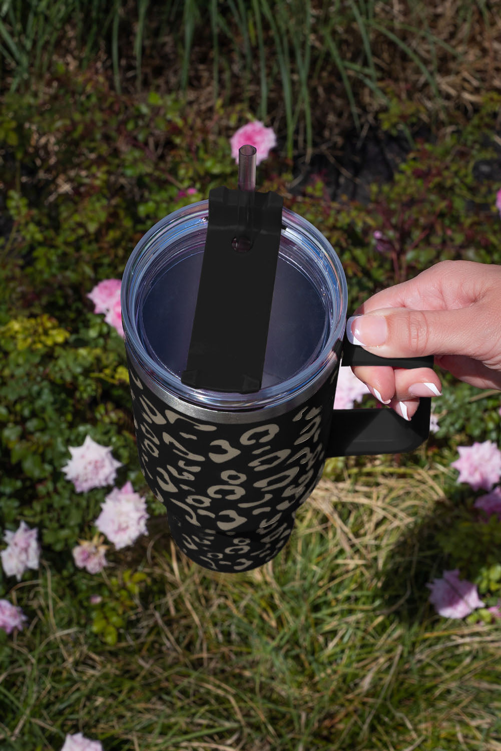 Purple 304 Leopard Stainless Double Insulated Tumbler Mug with Handle