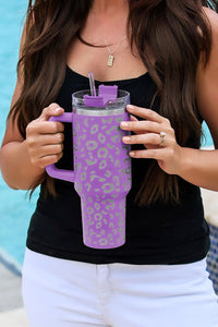 Purple 304 Leopard Stainless Double Insulated Tumbler Mug with Handle