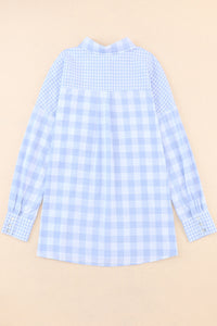 Pink Mix Checked Pocket Patchwork Long Sleeve Shacket