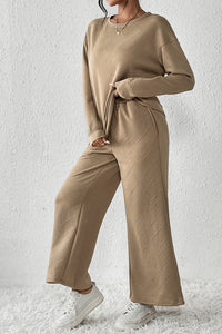 Apricot Textured Loose Slouchy Long Sleeve Top and Pants Set