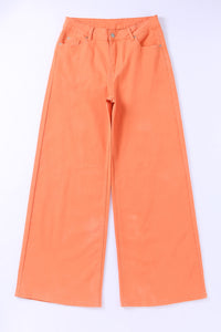 Orange Acid Wash Casual High Waist Wide Leg Jeans