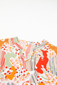 Multicolor Abstract Split Neck Puff Sleeve Boho Dress