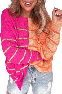 Multicolor Striped Color Block Loose Fit Knit Sweater