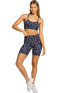 Grey Leopard Print Sports Bra & Shorts Two Piece Set