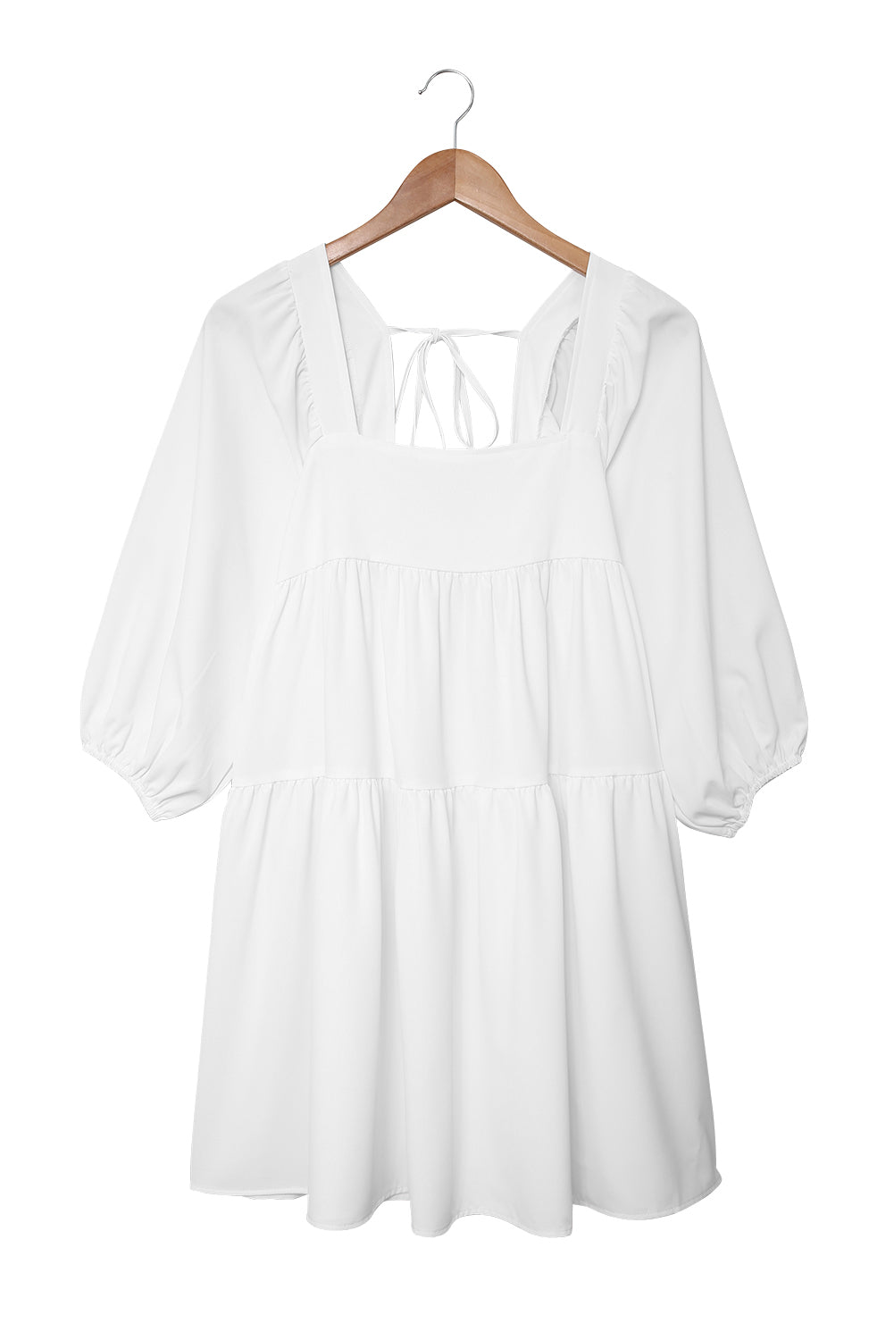 White Square Neck Ruched Casual Short Dress