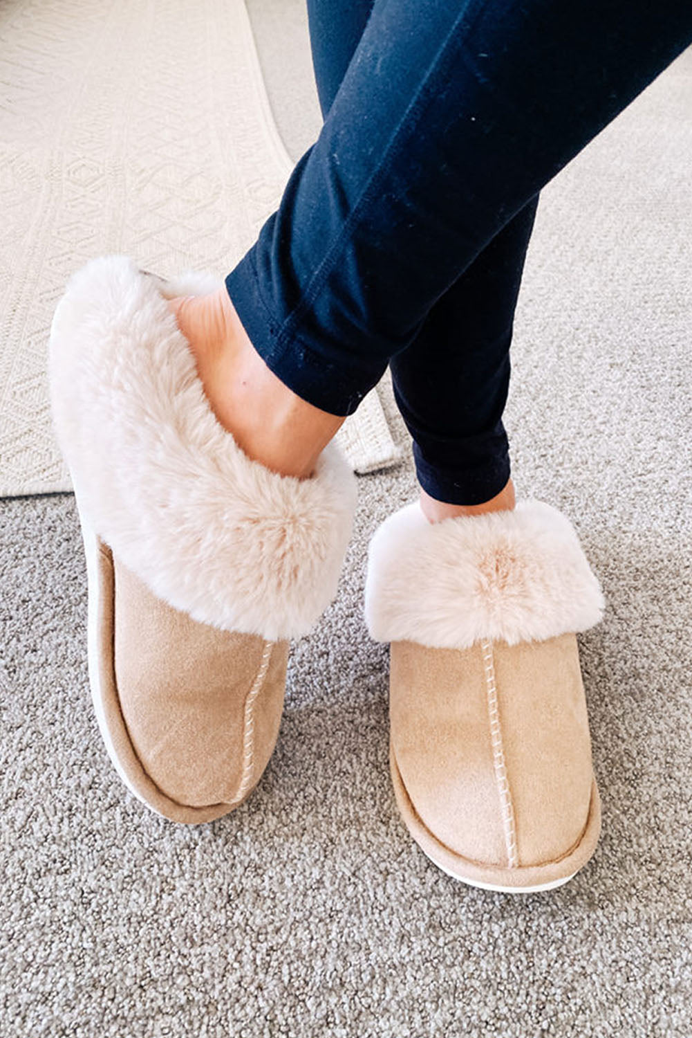 Pink Khaki Faux Suede Plush Lined Slip on Slippers – PINKCOLADA