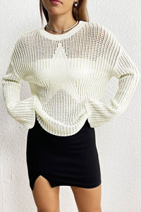 White Star Pattern Lightweight Hollow Knit Sweater