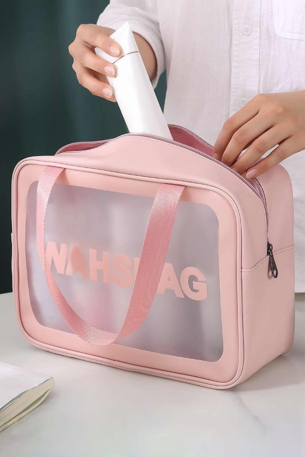 Pink WASHBAG Print Clear Frosted Waterproof Bag Set