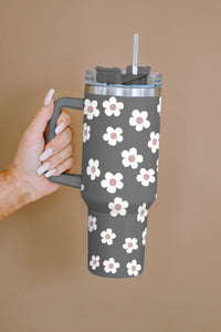 Parchment Floret Print Stainless Tumbler With Lid And Straw