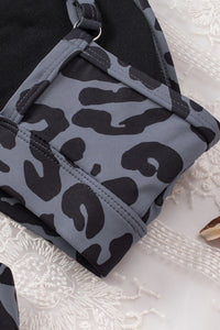 Grey Leopard Print Sports Bra & Shorts Two Piece Set