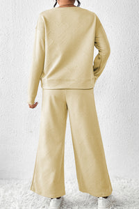 Apricot Textured Loose Slouchy Long Sleeve Top and Pants Set