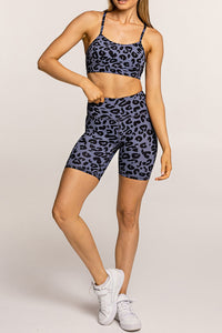 Grey Leopard Print Sports Bra & Shorts Two Piece Set