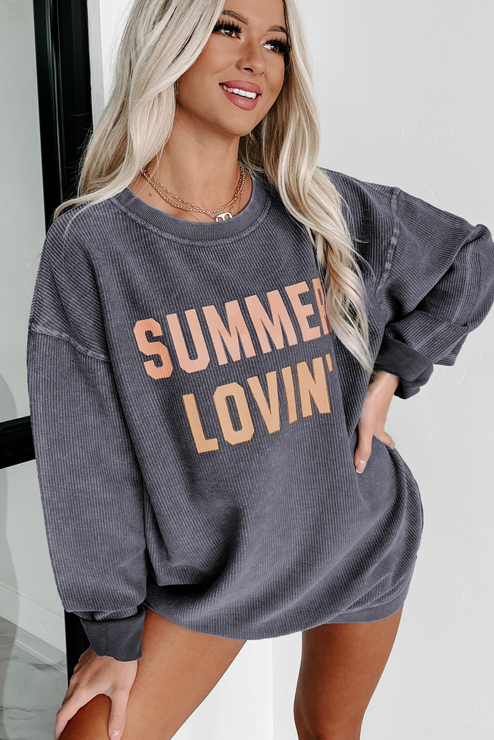 Gray SUMMER LOVIN Graphic Textured Pullover Sweatshirt