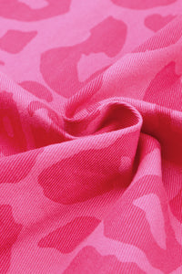 Pink Leopard Print Button Cuffs Raw Hem Jacket
