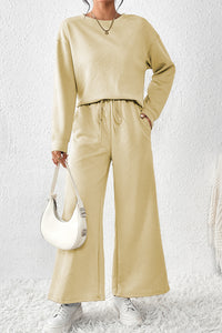 Apricot Textured Loose Slouchy Long Sleeve Top and Pants Set