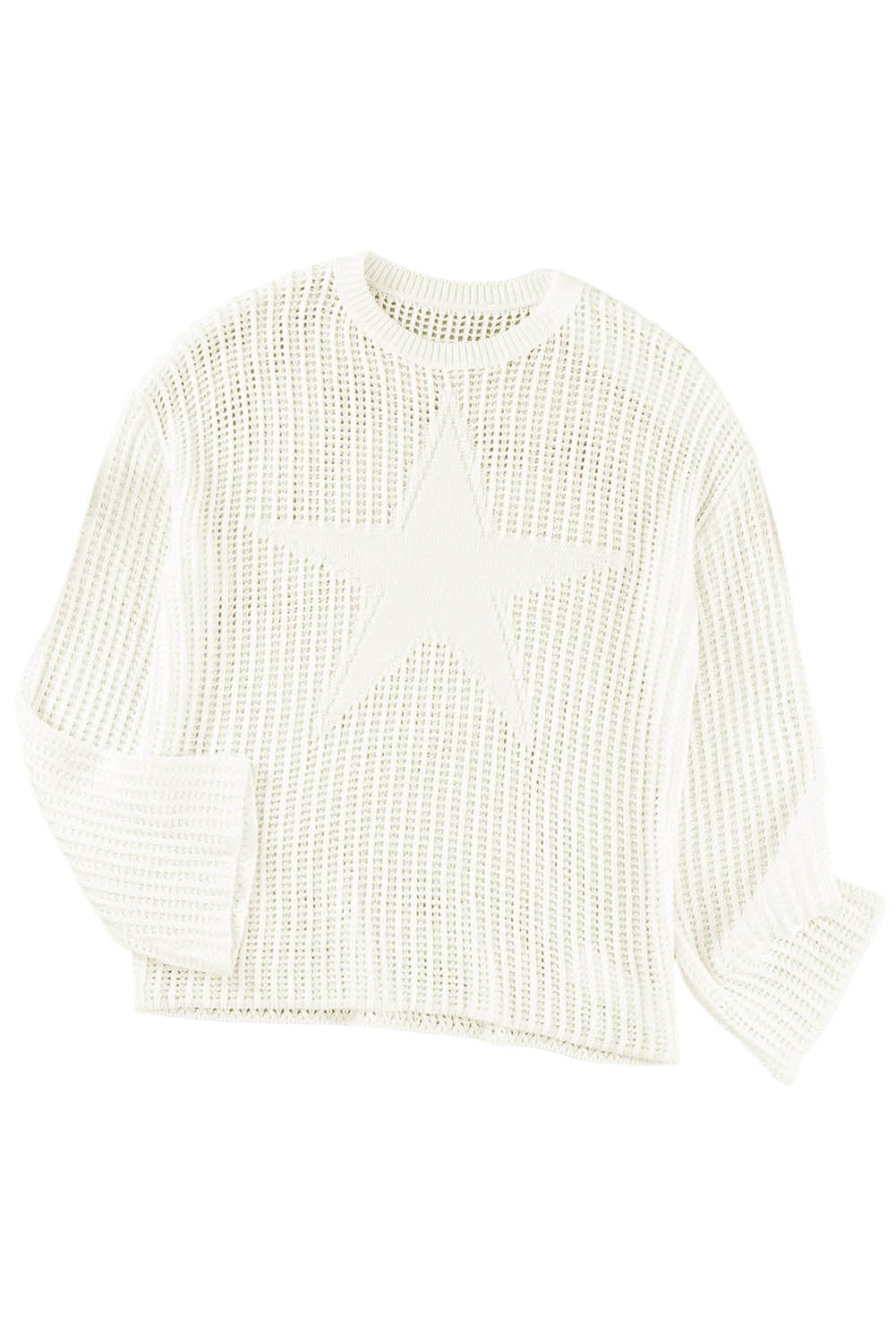 White Star Pattern Lightweight Hollow Knit Sweater