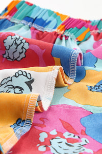 Multicolor Floral Print Drawstring Elastic Waist Shorts