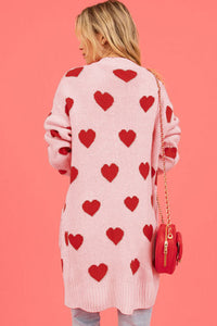 Light Pink Valentine's Day Heart Print Open Front Cardigan