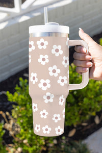 Parchment Floret Print Stainless Tumbler With Lid And Straw