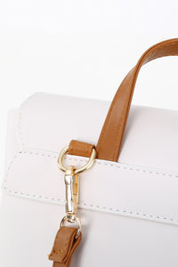 White and Brown Faux Leather Fashion Backpack for Women