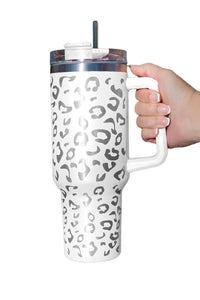 Purple 304 Leopard Stainless Double Insulated Tumbler Mug with Handle