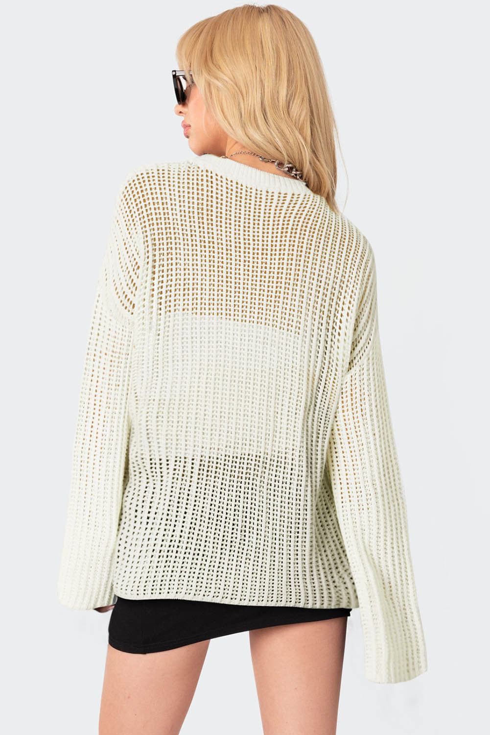 White Star Pattern Lightweight Hollow Knit Sweater