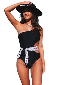 Light Blue Sexy Asymmetric Cutout Belted One Piece Swimsuit