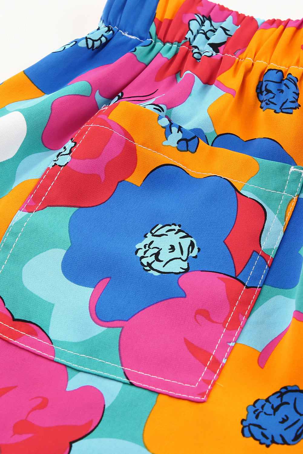 Multicolor Floral Print Drawstring Elastic Waist Shorts