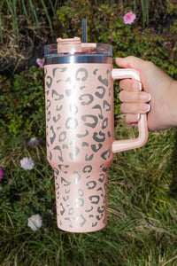 Purple 304 Leopard Stainless Double Insulated Tumbler Mug with Handle