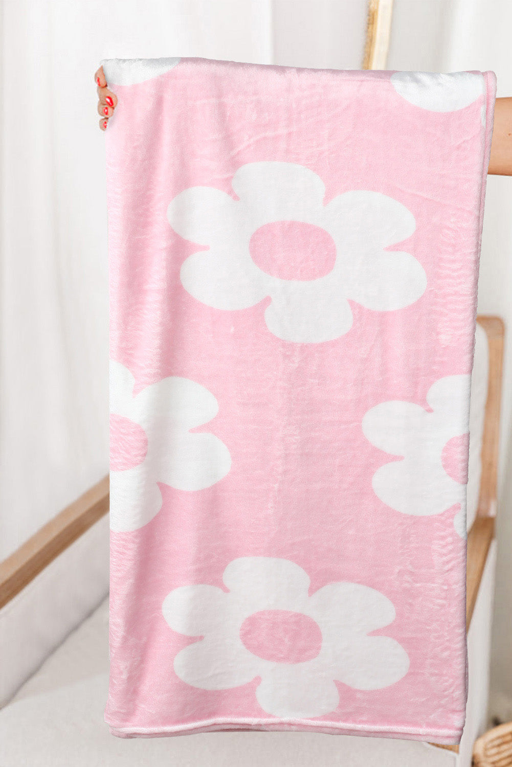 Pink 76x63cm Floral Pattern Square Blanket