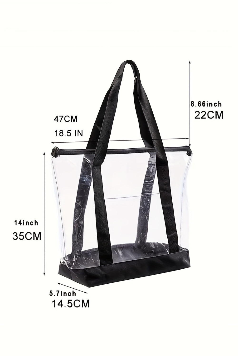 Black Contrast Trim Zipped Clear Tote Bag