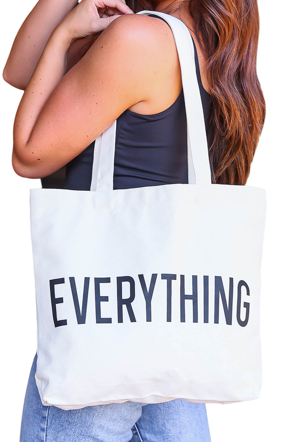 White 42*37cm EVERYTHING Letter Print Large Tote Bag