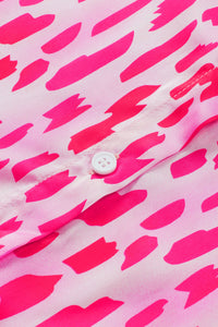 Pink Abstract Printed Roll Tab Sleeve Button Up Shirt