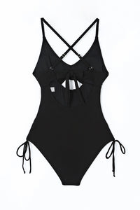 Black Ribbed Sexy Cutout One Piece Swimsuit