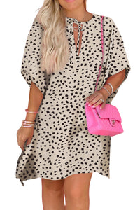 Khaki Casual Leopard Print Keyhole Short Sleeve Dress