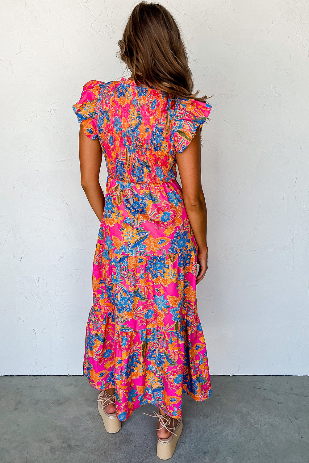 Pretty bohemia floral v neck maxi dress deals