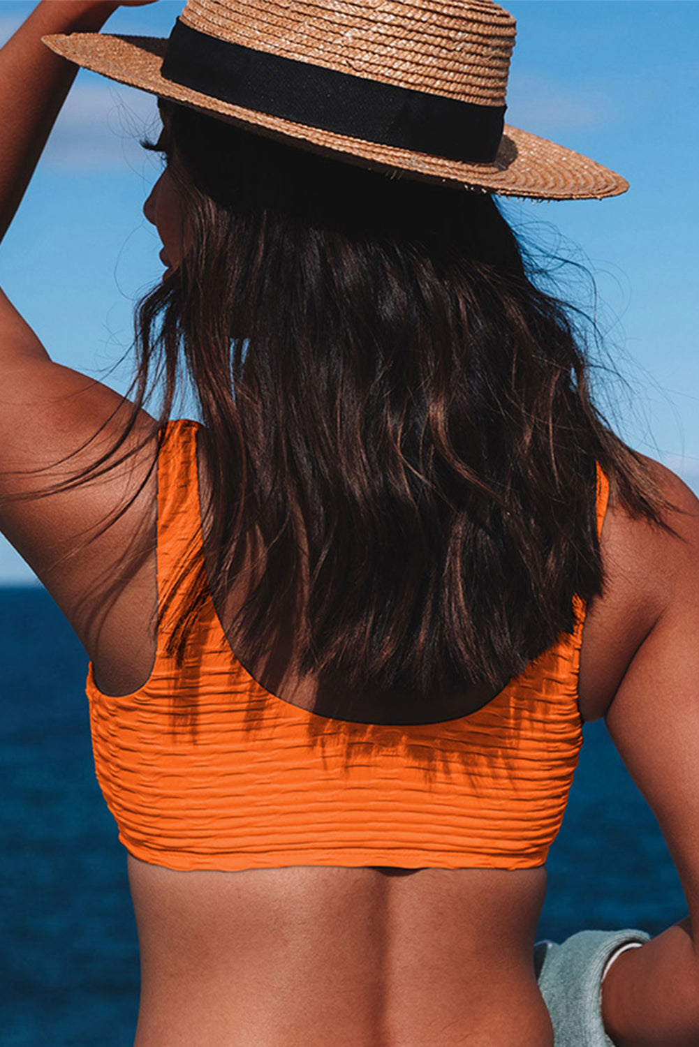 Orange Honeycomb Textured Bikini Top