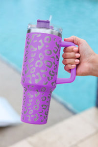 Purple 304 Leopard Stainless Double Insulated Tumbler Mug with Handle