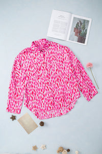 Pink Abstract Printed Roll Tab Sleeve Button Up Shirt