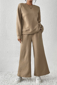 Apricot Textured Loose Slouchy Long Sleeve Top and Pants Set