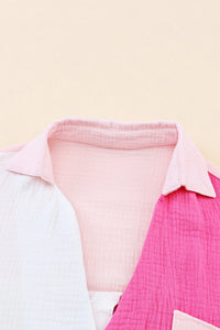 Rose Collared Neck Color Block Short Sleeve Polo Shirt