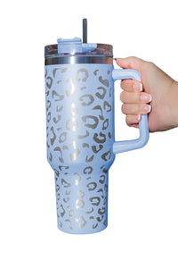 Purple 304 Leopard Stainless Double Insulated Tumbler Mug with Handle