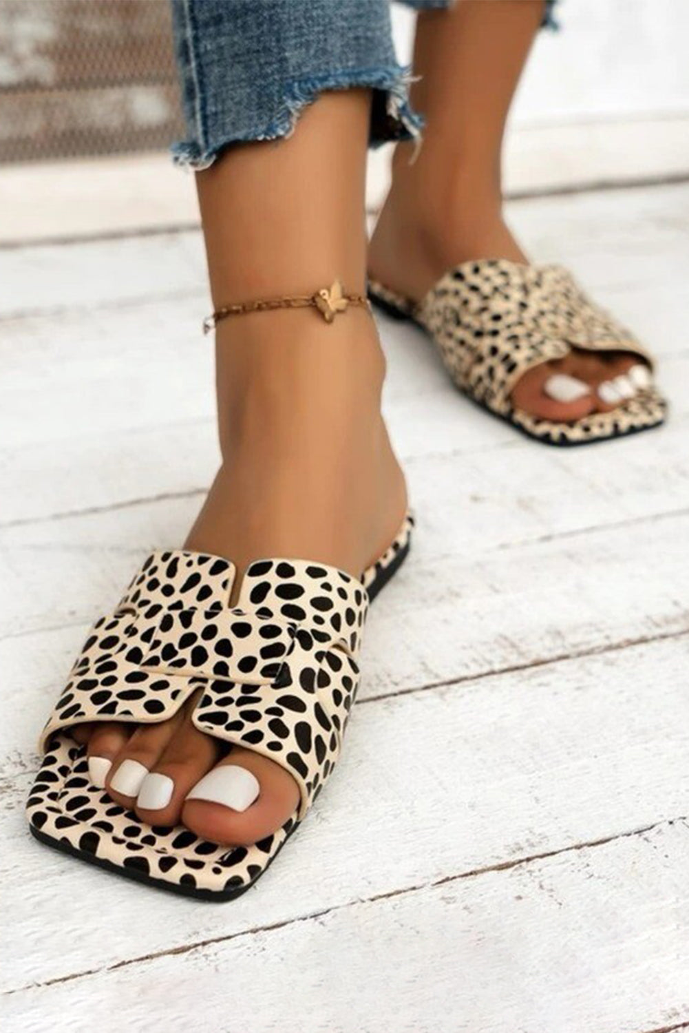 Leopard Crossover Joint Square Toe Slippers