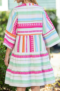 Multicolour Geometric Pattern Ruffle Tiered Mini Dress