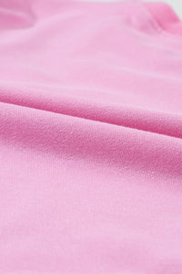 Pink Pearl Decor Ribbed Contrast Round Neck Sweatshirt