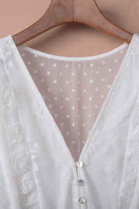 White Elegant Crochet Contrast Lace Maxi Dress