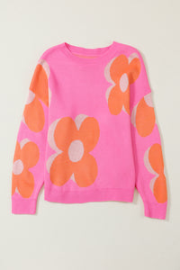 Pink & Orange Floral Cable Knitted Sweater