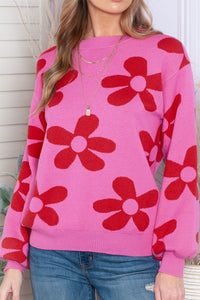Cypress Floral Print Knitted Long Sleeve Pullover Sweater